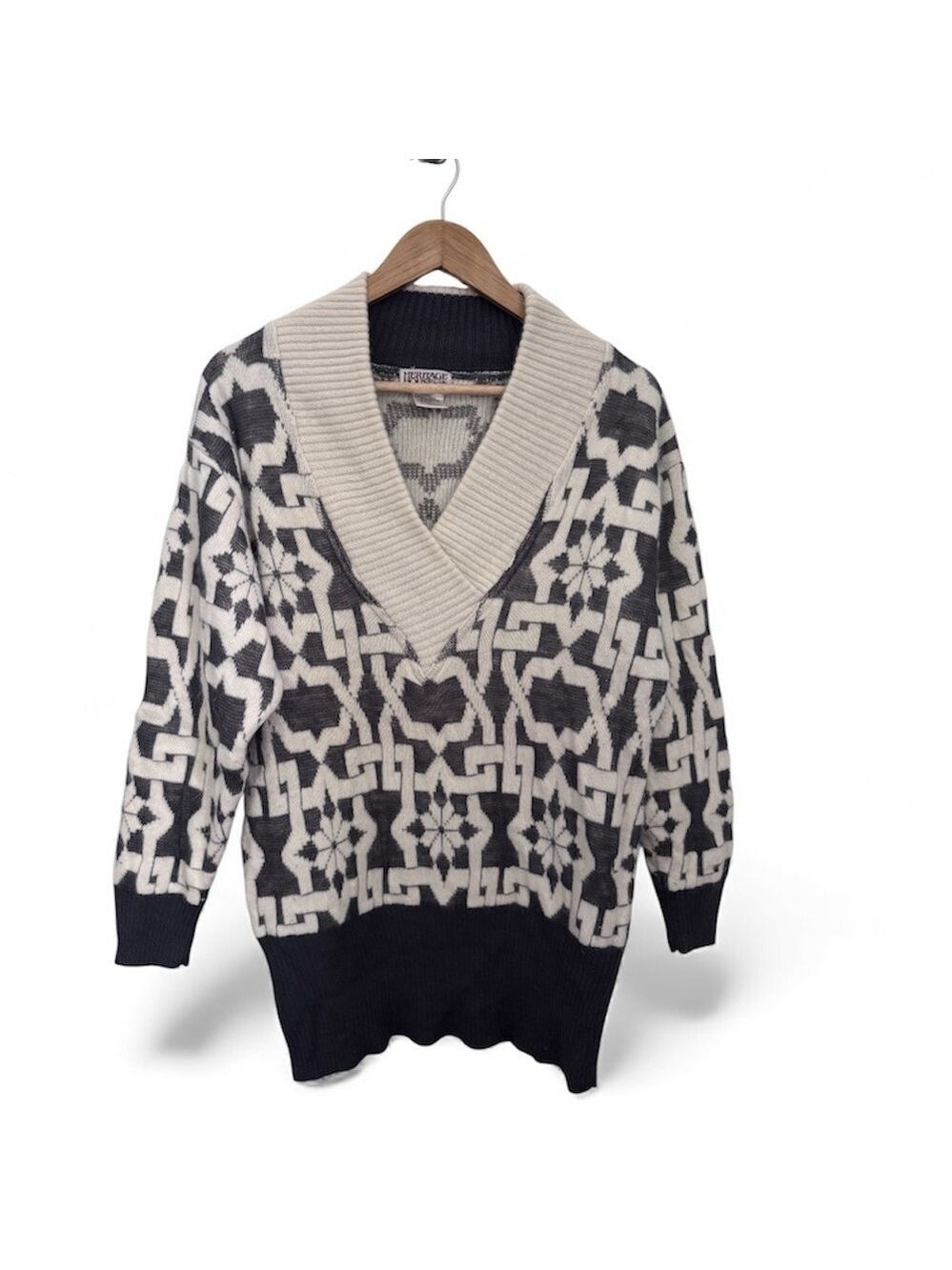 Vintage Wool Angora Nordic Shawl Collar Sweater Heritage House Snowflake Knit M